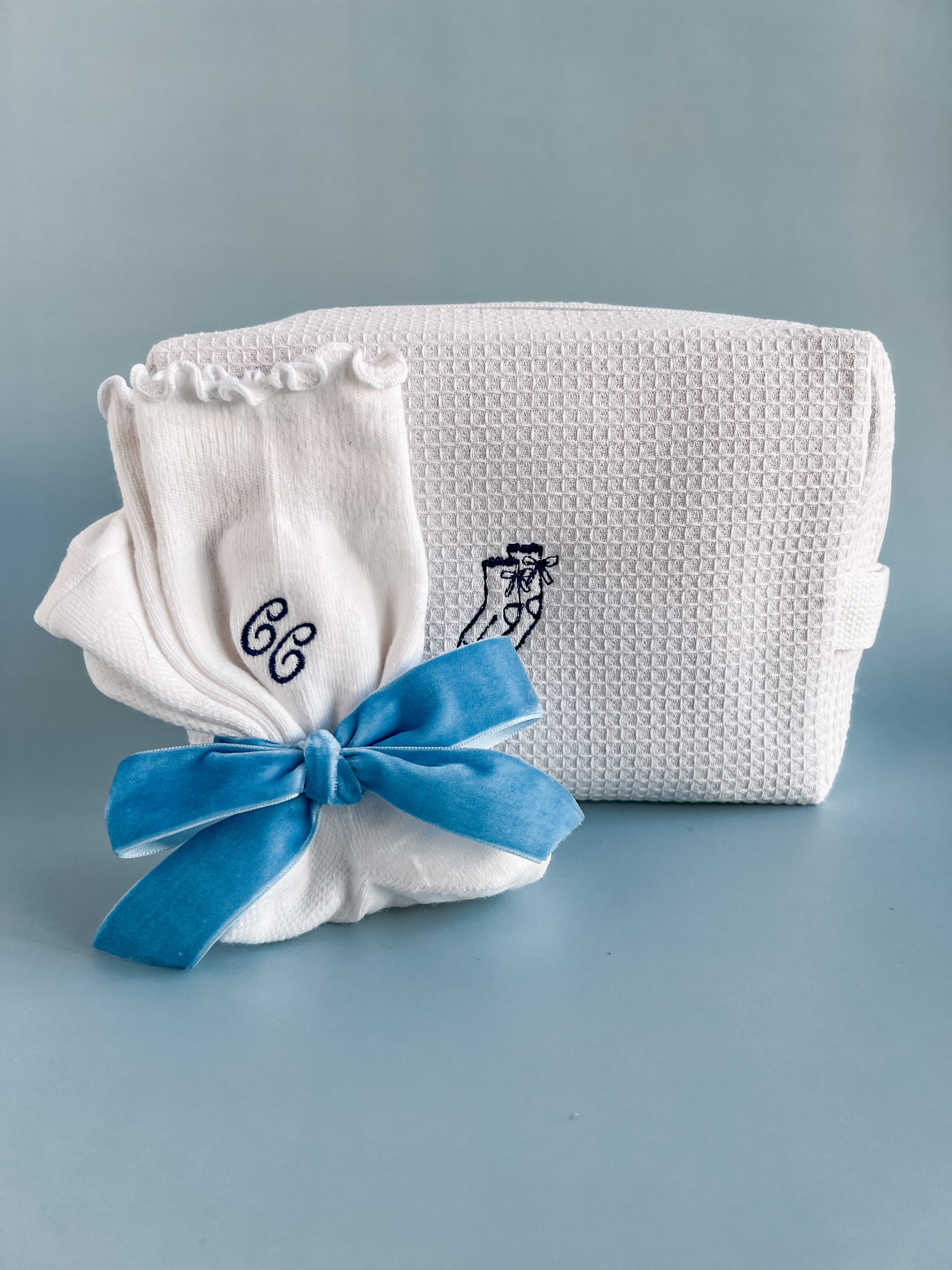 Embroidered Monogram Grip Socks