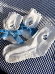 Embroidered Monogram Grip Socks