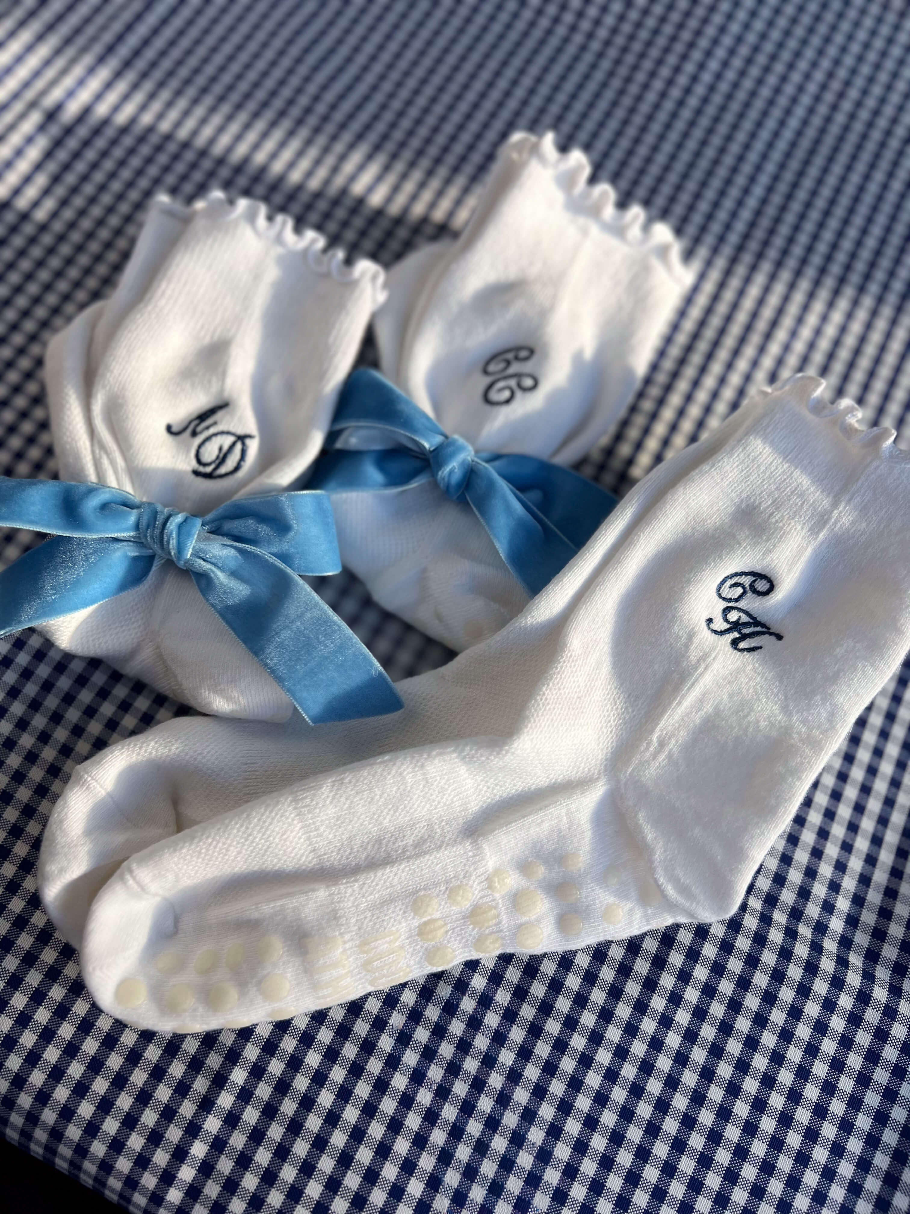 Embroidered Monogram Grip Socks