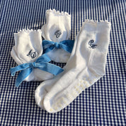 Embroidered Monogram Grip Socks